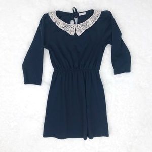 Navy dress with lace collar